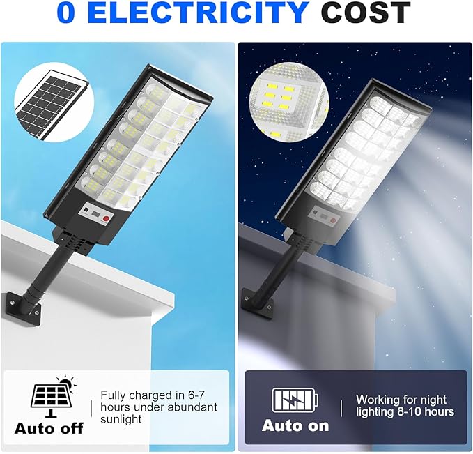 Solar Street Lights Outdoor, Solar Lamp IP66 Waterproof Security Flood Light Dusk to Dawn, Motion Sensor with Remote Control for Yard Garden Garage Parking Lot, 4 Pack