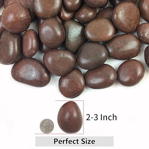 40lbs Red River Rocks for Landscaping, 2-3 Inch Natural Pebbles for Indoor Plants, High Polished Decorative Stones Garden Outdoor and Indoor DIY Vase Filler Fish Tank Aquariums