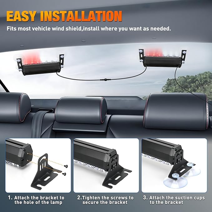 Nilight 12LED Emergency Strobe Traffic Advisor Light Bar 2 in 1 Red White Dash Warning Safety Flashing Lights Front/Rear Windshield Construction Lights for Trucks Cars Plow Police Firefighter Vehicles