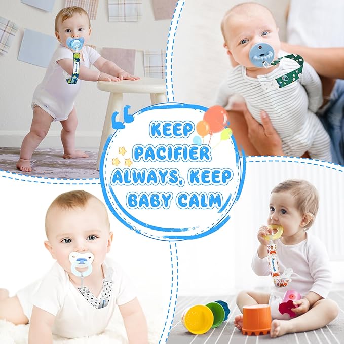 Smlpuame Baby Pacifier Clip for Boys,12 Pack Stylish Binky Clips Strap,Paci Holder with Clips Universal Lightweight Fits Most Pacifiers Teeher Toy Teething Ring Soothie,Baby Gifts