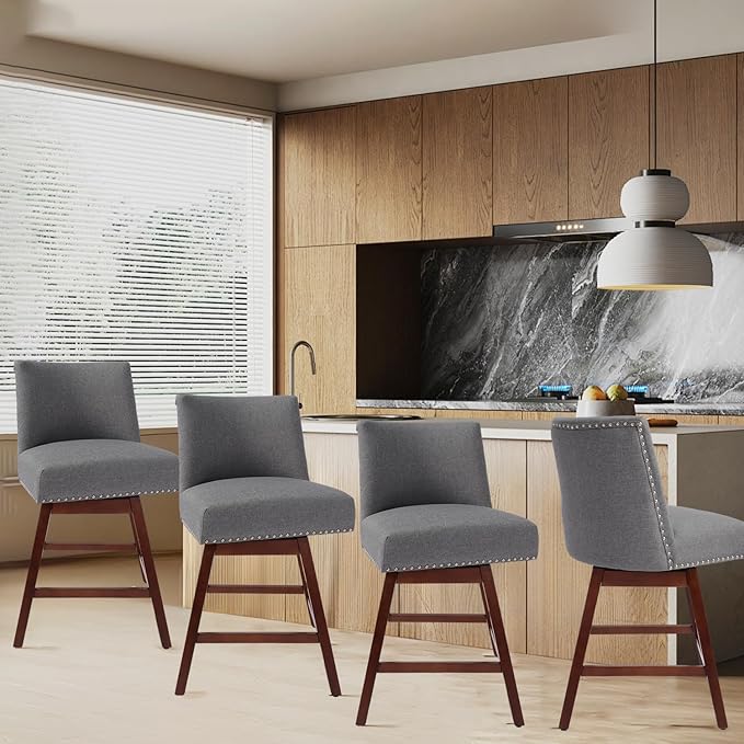 Counter Height Barstools Set of 6,360° Swivel Bar Stools with Back,26 inch Modern Counter barstools,Upholstered Bar Tall Stools for Kitchen Counter,Kitchen Island,Bar, Home (Dark Gray, SET OF 6)