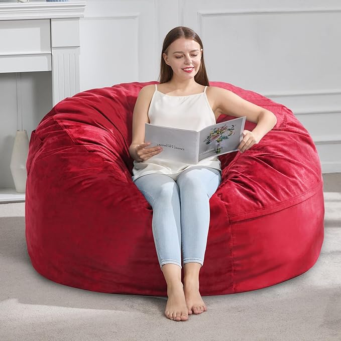 Hobestluk 4FT Bean Bag Chair Giant Bean Bag Chairs for Adults Large Bean Chairs with Removable Cover, Beanbag Chair with Filler, Adult Bean Bag Chairs for Living Room, Bedroom