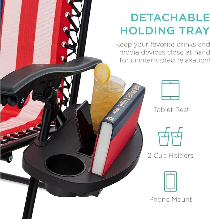 Best Choice Products Set of 2 Adjustable Steel Mesh Zero Gravity Lounge Chair Recliners w/Pillows and Cup Holder Trays - American Flag