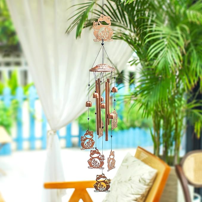 Frog Wind Chimes Outdoor Frog Gifts for Women/Men/Mom/Wife/Grandma Birthday Gifts Memorial Gift Metal WindChimes for Outside/Indoors, Lawn, Patio, Home, Porch, Yard Decor, Garden Decorations