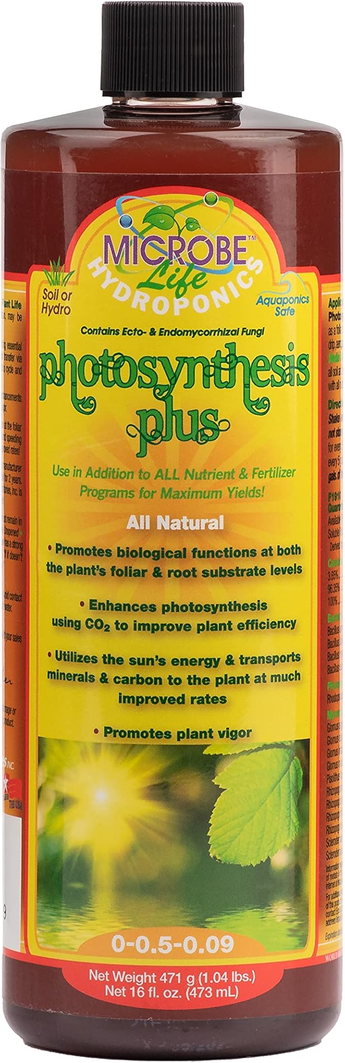 Microbe Life Hydroponics Premium Photosynthesis Plus to Grow Fruits, Vegetables, and Herbs, The Best Professional Big Bud Grow, Use with Any Feeding Systems Including Hydroponics or Soil, 16 Ounces