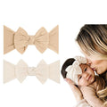 Baby Bling Bows - Newborn to Little Baby Girl Bows, 2 Pack Nylon Super Soft Stretchy Knot Toddler Headbands, Perfect Hair Accessories Head Bands for Infant Kids (Fawn & Oatmeal)