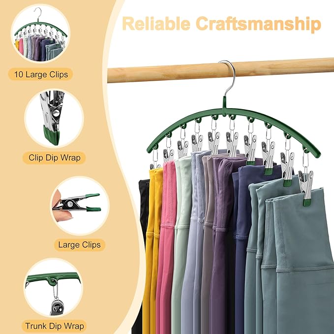 Legging Organizer for Closet, Metal Yoga Pants Hangers 2 Pack w/10 Clips Holds