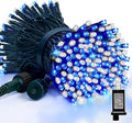 LAMPHOME 66FT 100 LED Blue White String Lights, 16 Modes Plug In Mini Fairy Lights, Waterproof Outdoor Christmas Lights for Hanukkah Xmas Tree Garland Bedroom Ocean Party July 4th Patriotic Decoration