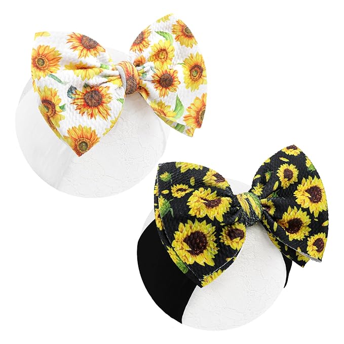 2 Pcs 6’’ Yellow Bows for Baby Girls Sunflower Girl Headbands Summer Outfits Hair Accessories for Newborn Infant Toddler Clothes