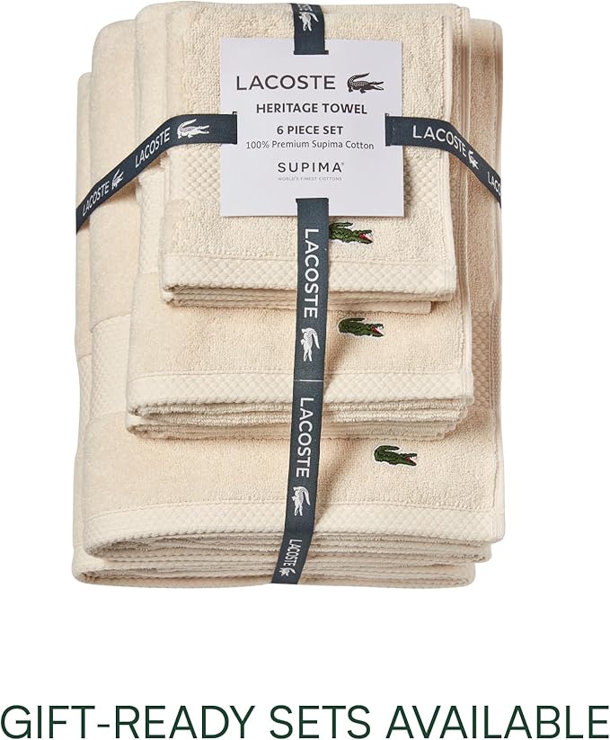 Lacoste Heritage 100% Supima Cotton Hand Towel, Premium Super Soft Bath Towel