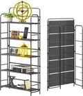 4NM No Assembly Folding Bookshelf 5 Tiers Vintage Industrial Black Book Shelf Metal Foldable Storage Bookcase and Bookshelves for Living Room,Bedroom and Kitchen - Black