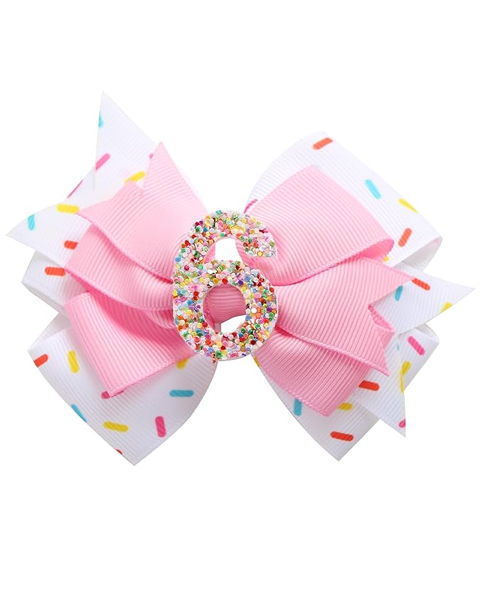 Birthday Hair Bow for Baby Girls 1 2 3 4 5 6 Years Sprinkle Decorations Confetti Ice Cream Party Pink Hair Accessories for 6th Birthday