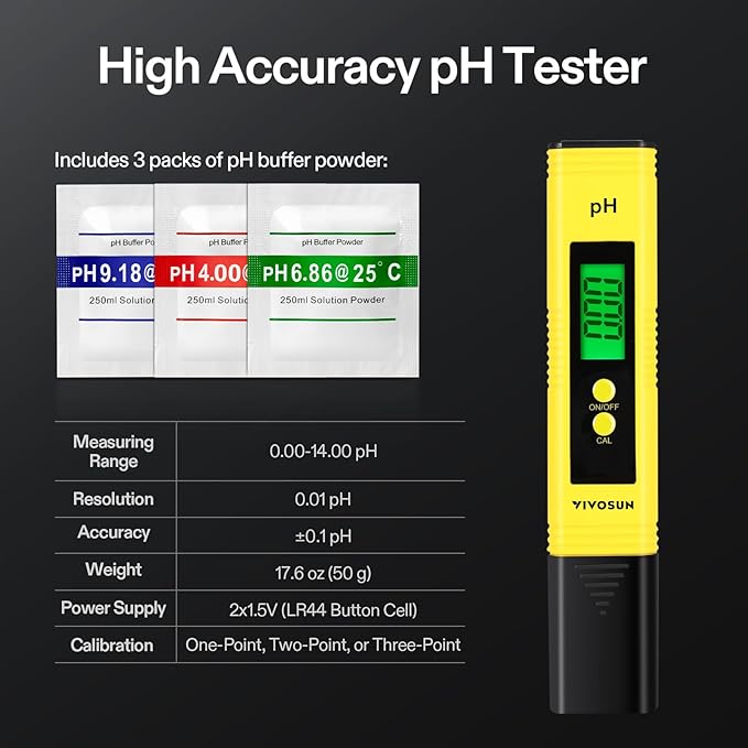 VIVOSUN Digital PH Meter, 3-in-1TDS EC and Temperature Meter, Plant Soil MoistureTester Combo for Home, Garden and Hydroponics