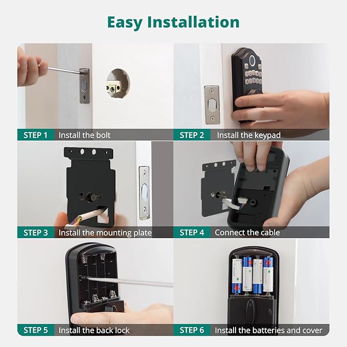 DS10 Keyless Entry Door Lock with 2 Lever Handle, Fingerprint, Keypad Code, 2 Keys, Smart Locks for Front Door, Bedroom, One-time Code, Auto-Lock, Easy Installation - Oil Rubbed Bronze