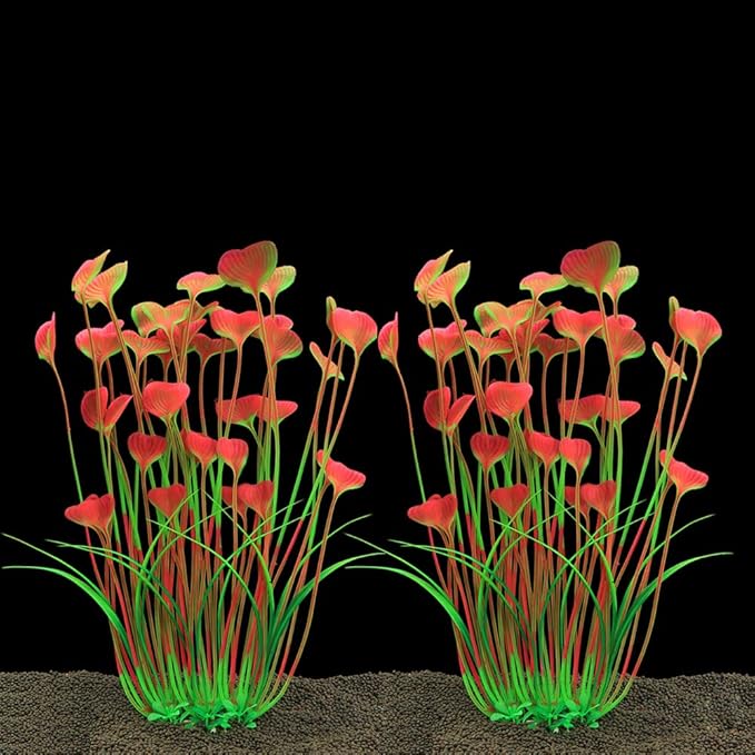 ALEGI Fish Tank Decorations Plastic Plants Large,Aquarium Artificial Plants Decoration Ornament Safe for All Fish-16 inch 2Pcs (Pink 2 pcs)