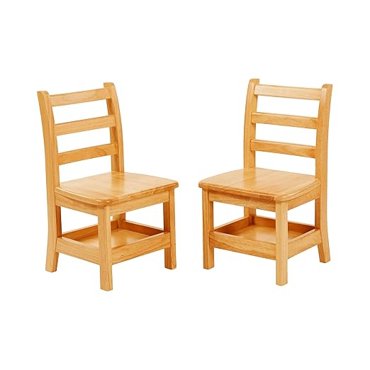 ECR4Kids Three Rung Ladderback Chair with Storage, 12in Seat Height, Classroom Seating, Honey, 2-Pack