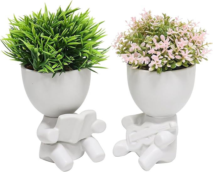 Zerzsy Fake Succulent, Mini Succulents Plants Desk Plant for Office Decor for Women, Cute Fake Plants Bathroom Decor - Set of 2