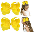 DEEKA 2 PCS 6" Big Hand-made Grosgrain Ribbon Solid Color Hair Bows Alligator Clips Hair Accessories for Little Teen Toddler Girls Kids Set of 2 -Yellow