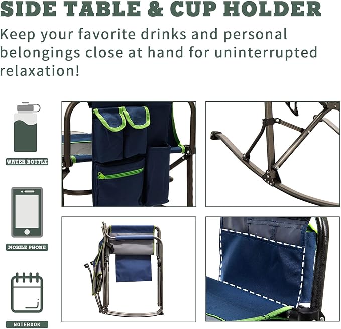 SUNNYFEEL Camping Directors Chair, Heavy Duty,Oversized Portable Folding Chair with Side Table, Pocket for Beach, Fishing,Trip,Picnic,Lawn,Concert Outdoor Foldable Camp Chairs