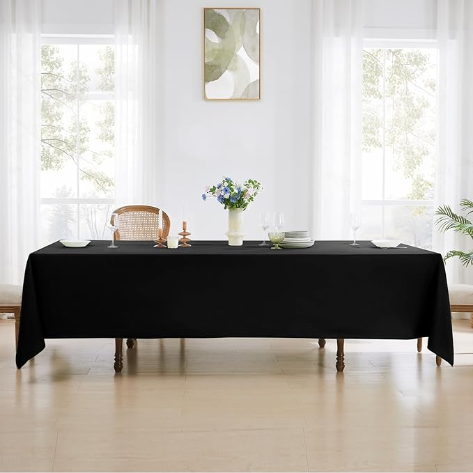 Rectangular Tablecloth 90x156 Inch 6 Pack Black Table Cloths for 8ft Stain Resistant Decorative Washable Polyester Rectangle Tablecloths for Dining Table Banquets Buffet Parties and Wedding