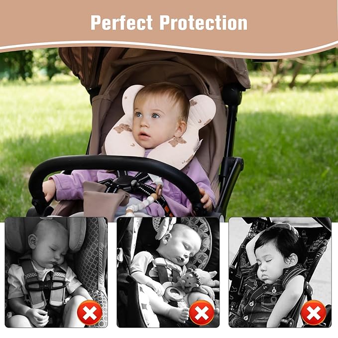 vocheer Baby Neck Pillow(Upgraded), Cotton, Baby Support Pillow, Car Seat Pillows for Newborn, Carseat Head and Body Support, Infant Travel Pillows for Prams, Pushchair, Stroller, Bouncer, Bears