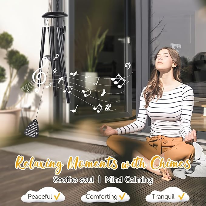 Memorial Gifts for Loss of Loved one, 25''Memorial Wind Chimes of Sympathy Gifts for Loss of Love one,Condolence/Bereavement/Remembrance Gift,Windchime in Memory,Funeral Decor for Garden Outside,Black
