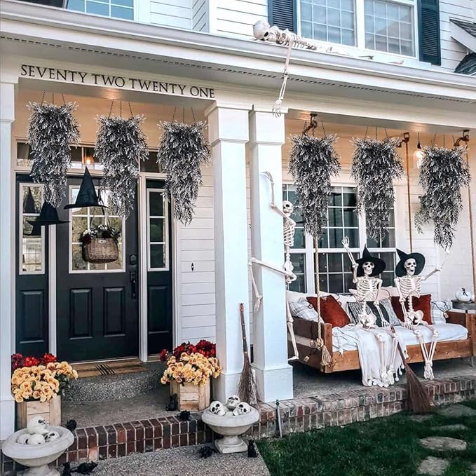 RECUTMS Artificial Hanging Fake Lavender Faux UV Resistant Flowers Plants Indoor Outside Decorations,4 Packs (Black and White)