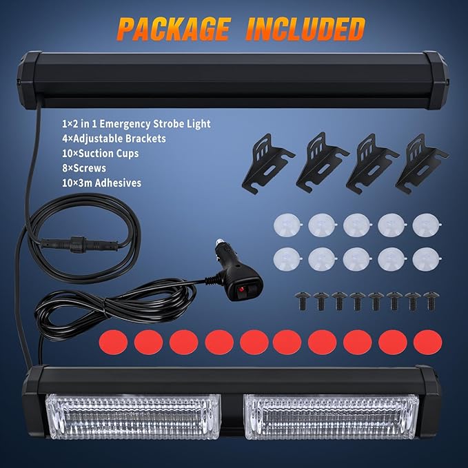 Nilight 40LED Red Emergency Strobe Traffic Advisor Light Bar with Suction Cups Dash Safety Warning Hazard Flashing Lights Interior Front/Rear Windshield for Trucks Construction Vehicles
