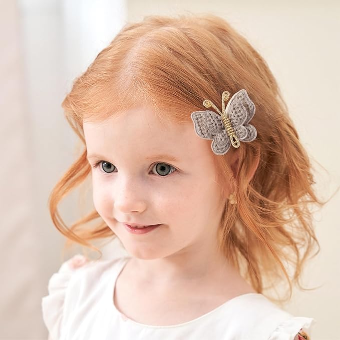 2 Pcs Butterfly Hair Bow Girl, Kid's Cute Hair Clips Barrettes Accessories for Infants Toddlers Baby Kids Fine Hair (Gray Beige)