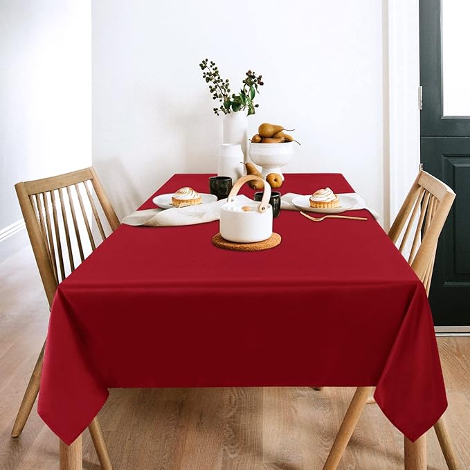 sancua 2 Pack Red Tablecloth 54 x 78 Inch, Rectangle 4 Feet Table Cloth - Stain and Wrinkle Resistant Washable Polyester Table Cover for Dining Tables, Buffet Parties and Camping