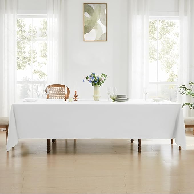 Rectangle Tablecloths 60x84 Inch 1 Pack White Tablecloth Washable Decorative Linen Polyester Table Cloths for Dining Table Banquets Buffet Parties and Wedding