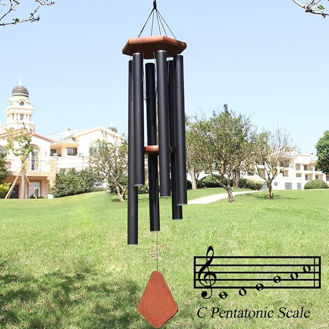 Wind Chimes for Outside Large Deep Tone, 44 Inch Black Memorial Windchimes, Outdoor Wind Chimes Gifts for Housewarming, Mother's Day, Christmas, Patio Garden Yard Decoration