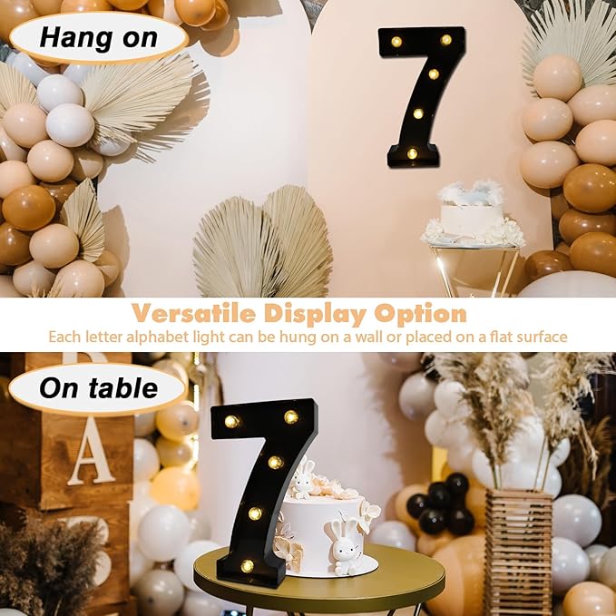 LED Marquee Numbers, 8.58 Inch Led Light Up Numbers for Party, Small Light Up Letters, Battery Powered Lighted Number for Table, Birthday, Night Light, Christmas or Home Decor (Black, Number 7)