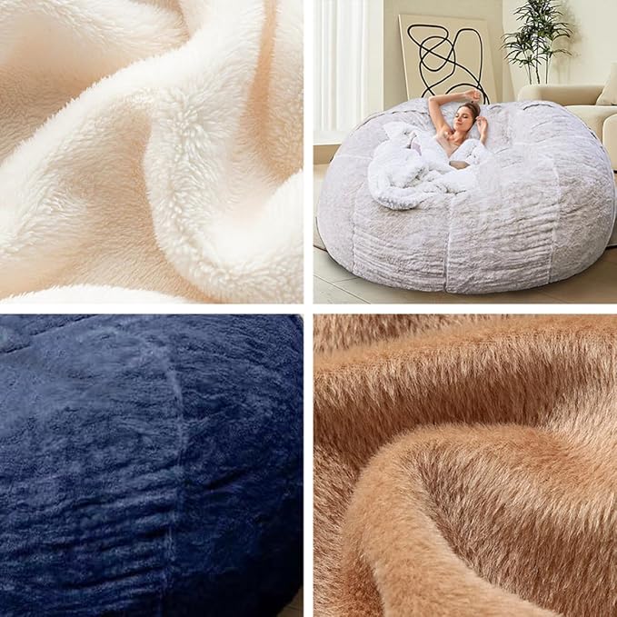 Bean Bag Chair for Adults Kids Without Filling Comfy Fluffy Round Beanbag Couch Lazy Sofa Cover for Reading Chair Floor Chair, 3.5FT, Silver White