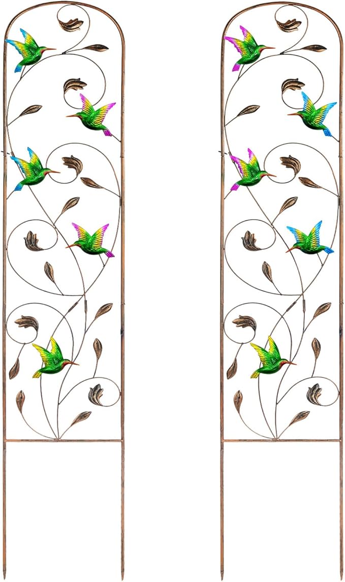 SUNNYPARK Set of 2 Hummingbird Metal Garden Trellis for Climbing Plants, Decorative Vegetables Flowers Vine Trellis for Outdoor Patio 60'' H x 11'' W