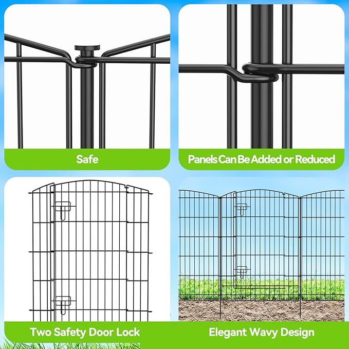 INJOPEXI Decorative Garden Fence 6 Panels 13ft (L)×36in (H) Animal Barrier Fences with 5 Panels + 1 Gate, No Dig Garden Fencing Rustproof Metal Wire Temporary Rabbit Dog Fence for Patio Outdoor Yard