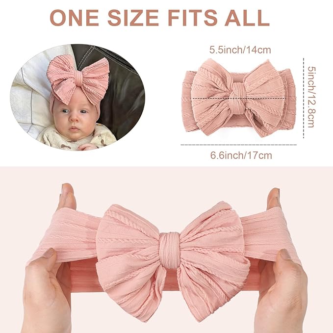 CÉLLOT 8 Pcs Super Stretchy Soft Handmade Headbands with Double Bows Head Wrap Nylon Hair Accessories For Newborn Babies Girls Infants Toddlers
