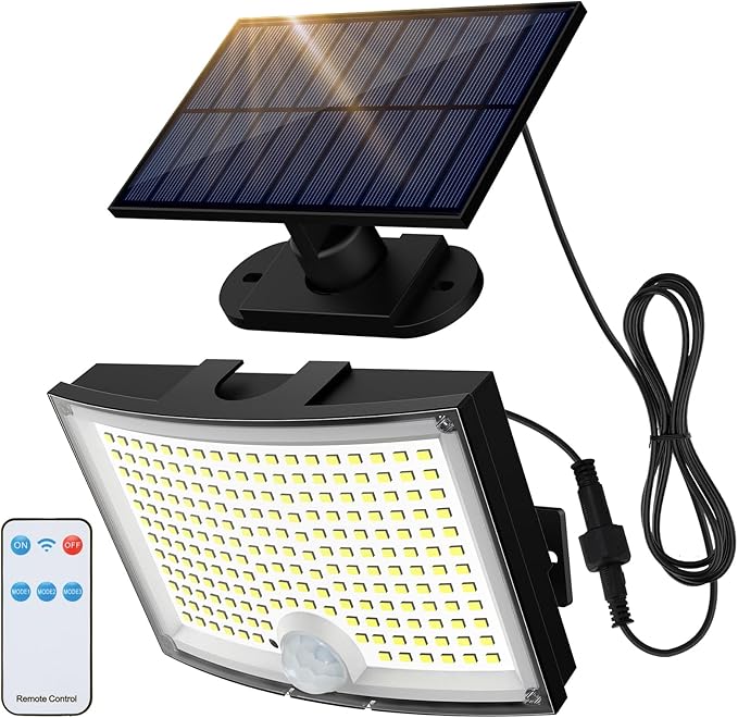 Adiding Solar Outdoor Lights, 2800LM LED Flood Lights with 16.4 Ft Cable, Remote Control Solar Motion Sensor Lights with 3 Modes, Solar Powered Security Lights for Outside Patio, Yard, Garage, 1 Pack