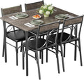 VECELO 5-Piece Dining Table Set for Home Kitchen Small Space Breakfast Nook, 4 Faux Leather Metal Frame Chairs, Brown,Set for 4