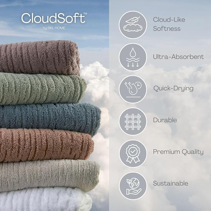 SKL Home CloudSoft/Bedford Floral 100% Cotton Luxury 4-Piece Towel Set