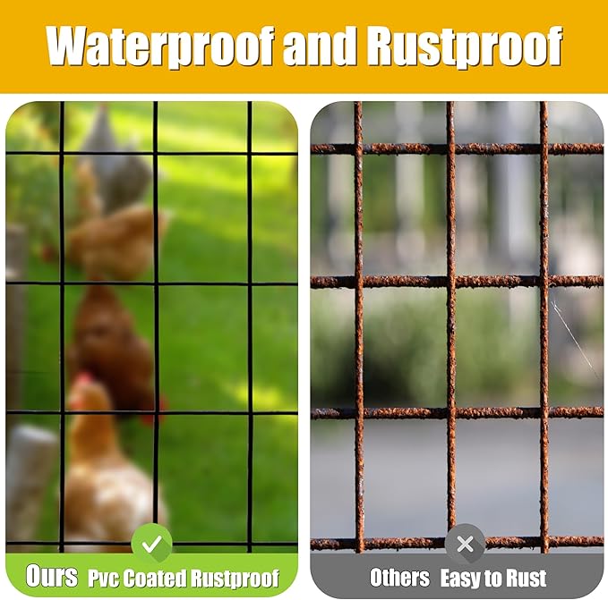 Black PVC Coated Welded Wire Fencing, 48in High x 50ft Long, 2 inch x 3 inch 16GA 2/3/4/5/6 Ft Tall Welded Wire Fence Rolls, Black Metal Garden Fence Wire Roll Garden Fencing for Yard