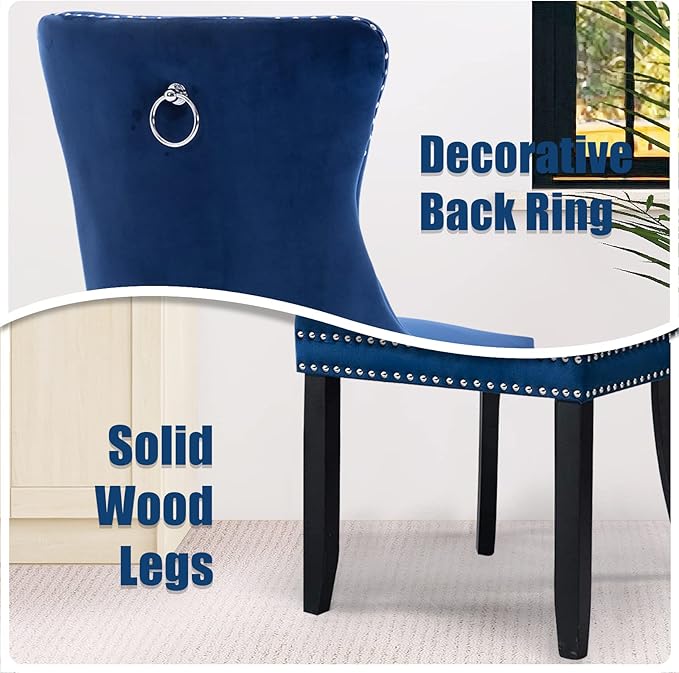 SoarFlash Kitchen Table and Chairs for 2, 24" Dining Table Set for 2 with Velvet Upholstered Chairs, 3 Piece Round Kitchen Table Set, Dining Room Table Set for Small Space, Apartment, Blue/White