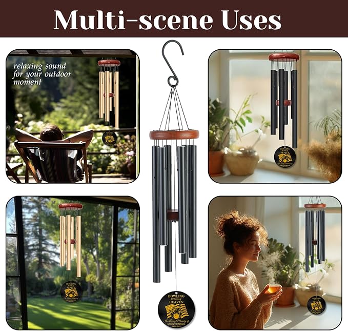 Personalized Bowling Memorial Wind Chime – “Bowling The Lanes of Heaven” Custom Engraved Name & Years – Sympathy Gift for Bowlers & Sports Lovers – Memorial Windchime Tribute for Loss of Loved One