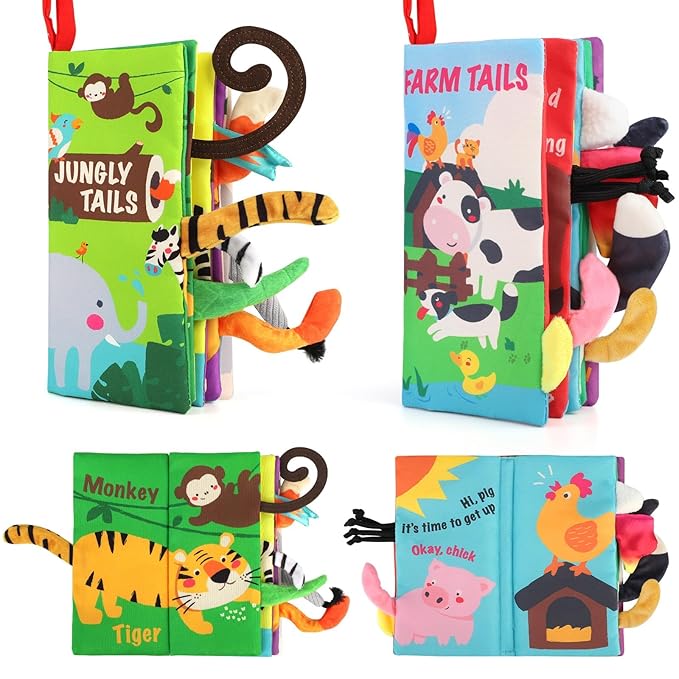 beiens Baby Books 0-6 Months, 2PCS Baby Toys 0-3-6-12-18 Months, Touch Feel Sensory Cloth Crinkle Soft Books, Tummy Time Stroller Infant Newborn Toys, Boy Girl Shower Gifts