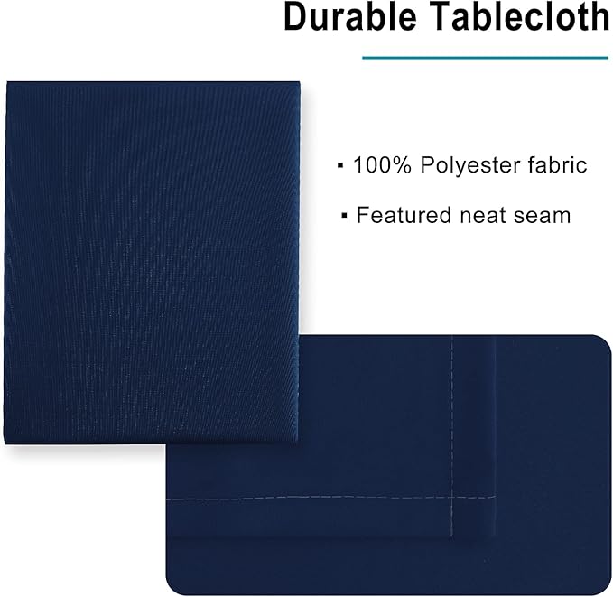 Hiasan Waterproof Tablecloth Rectangle - Washable Fabric Table Cloth for Dining Room Kitchen Birthday Party and Outdoor Use, Navy Blue, 70 x 90 Inch