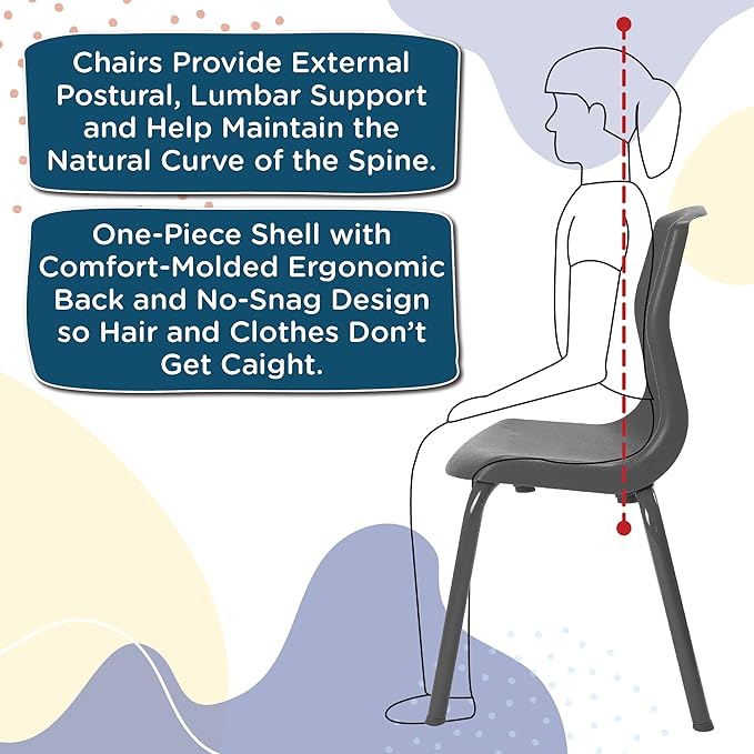 Children’s Factory MyPosture 14" H Child Chair, 4 Pack, Gray with Chrome Legs, AB8014GYC4, Daycare or Classroom Flexible Seating, Kids/Teen Classroom & School Desk Chair