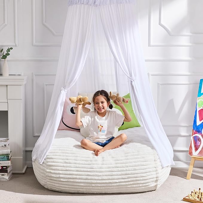 Hobestluk 3FT Bean Bag Chairs Adult Bean Bag with Portable Handle Comfy Large Bean Bag Chair with Removable Cover for Living Room Bedroom or Reading Nook (Stripe White, 3FT)