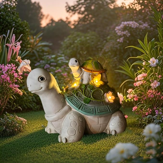 Solar Garden Outdoor Statues Turtle with Succulent and 7 LED Lights, Cute Outdoor Turtle Decor for Patio, Balcony, Yard Ornament, Funny Tortoise Figurine Lights Lawn Art, Present for Grandma, Mum