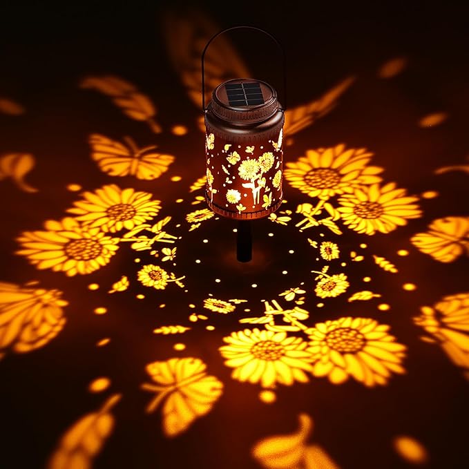 Cooo 2 Pack Solar Pathway Lights & Solar Lanterns Outdoor Waterproof Landscape Path Lights Christmas Lights Gifts for Women Mom Grandma for Garden Yard Patio Backyard Porch Decor- Rose Gold Sunflower