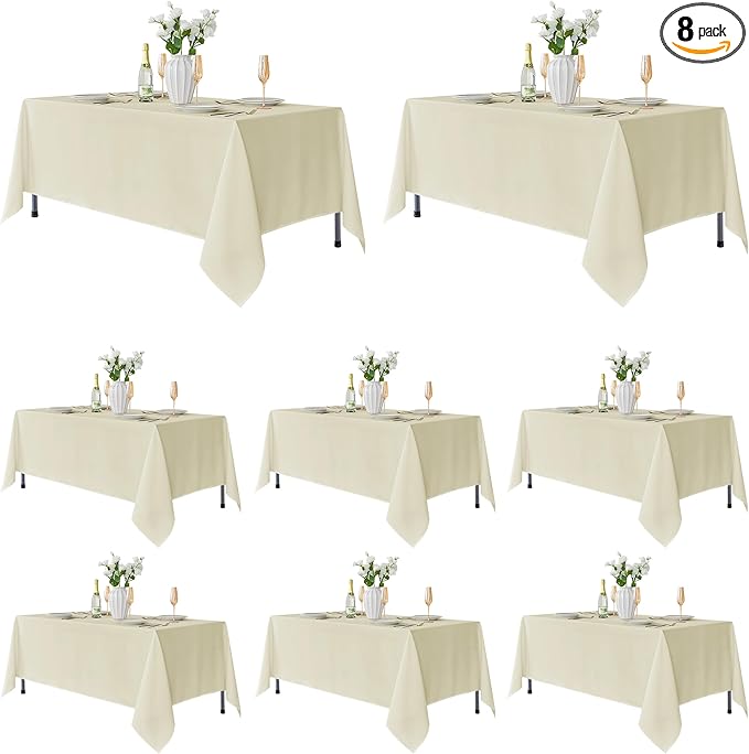 Fitable 8 Pack Table Cloth Rectangle Table: Stain and Wrinkle Resistant Tablecloth Rectangular, Washable Polyester Tablecloths for Wedding Party Dining Banquet Event Catering(Ivory, 70x108 Inch)